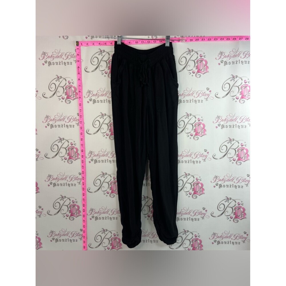 Cisono pants joggers soft tie up Black Drawstring Smocked-Waist Joggers